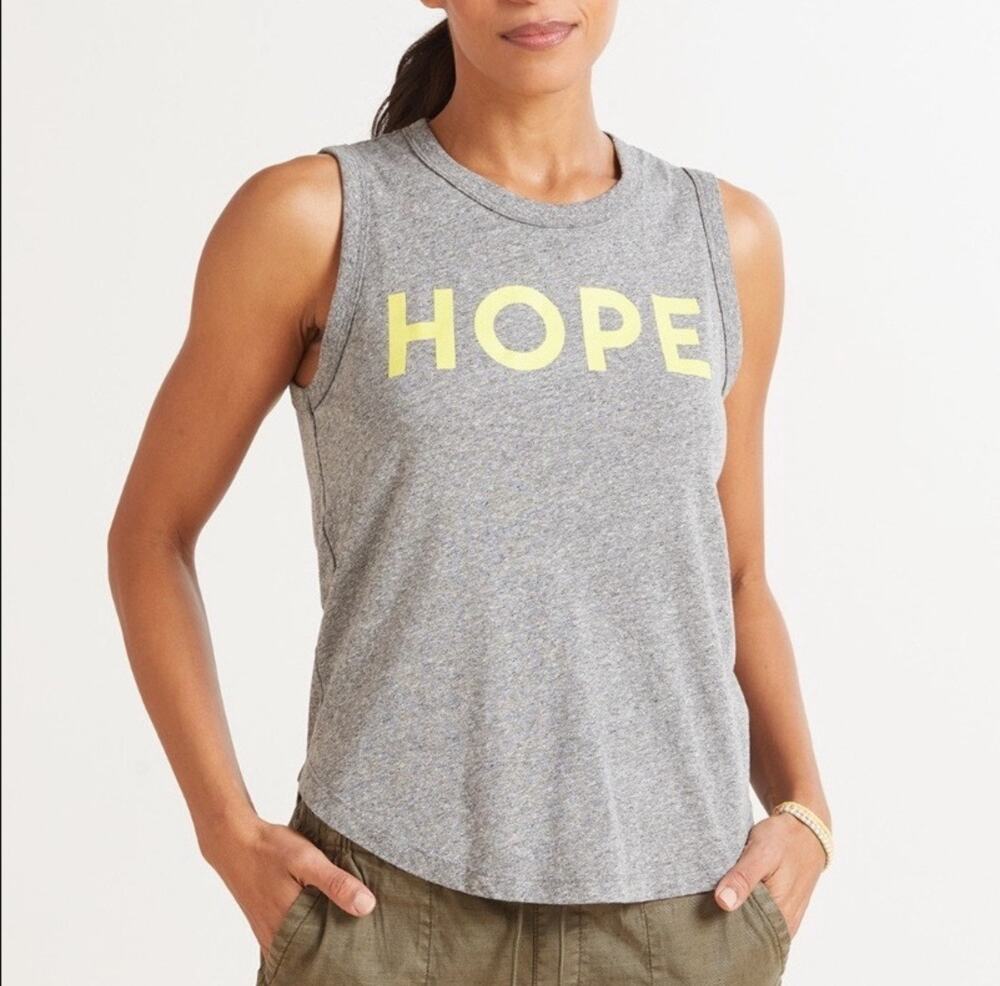 Sol Angeles Hope Tank Top Size Small Gray Yellow Cotton Blend Casual Sleeveless